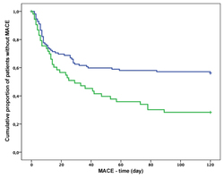 Prognostic value of a level of decrease in mean platelet volume (MPV), platelet distribution width (PDW), and platelet large cell ratio (P-LCR) for major adverse cardiovascular events after myocardial infarction without ST-segment elevation: an observational study